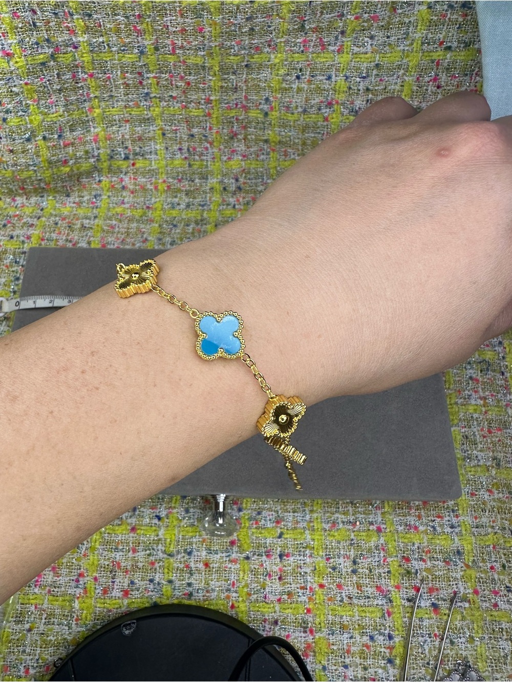 Gold Chain Bracelet with Blue Clover Charm
